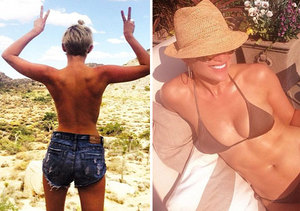 Skinstagram Battle: Miley Cyrus Topless in Daisy Dukes vs. J.Lo in Bikini