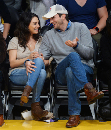 Pics! Ashton and Mila Share Hot Kiss on First Public Outing Since Baby