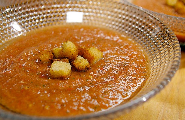 Cooking Channel SUMMER_TOMATO_SOUP_WITH_BASIL_AND_CROUTONS