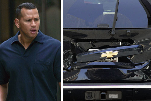 Fame/Extra composite Alex Rodriguez's car in an accident