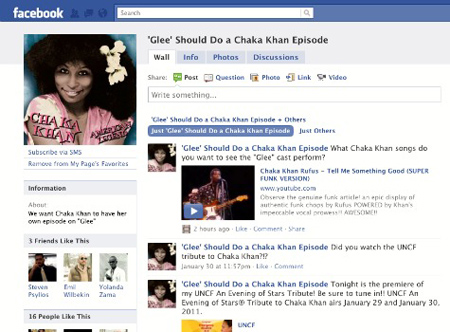 chaka khan facebook glee campaign