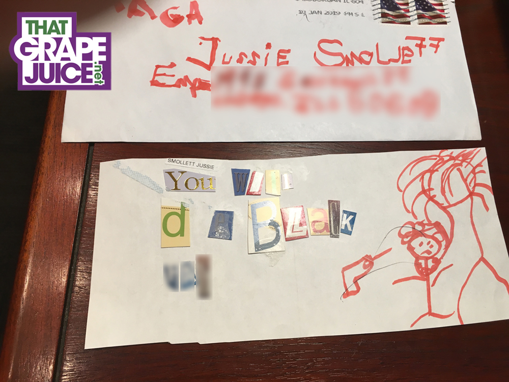 jussie smollet attack letter via THAT GRAPE JUICE resized